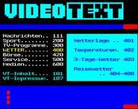 Videotext-Hauptseite anno 1999